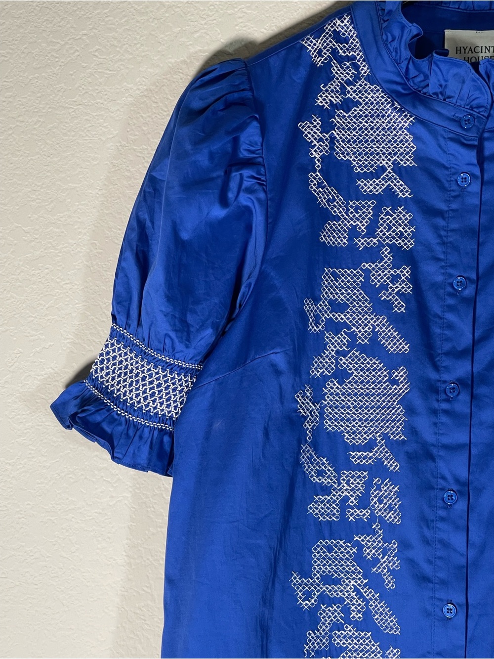 Hyacinth House Royal Blue with White Embroidery Lou Lou Mini Dress NWT Sz Large - Picture 8 of 16